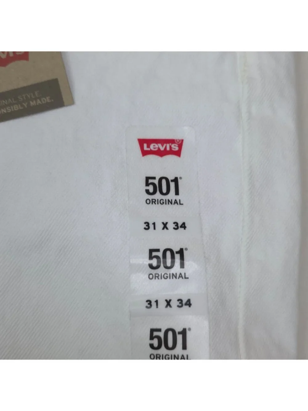 Levis 501 Original White Jeans W31 L34 Straight Leg 100% Cotton